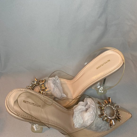 PrettyLitteThing Nude Diamante sling back cake stand high heels 4'' Heel - Picture 3 of 5